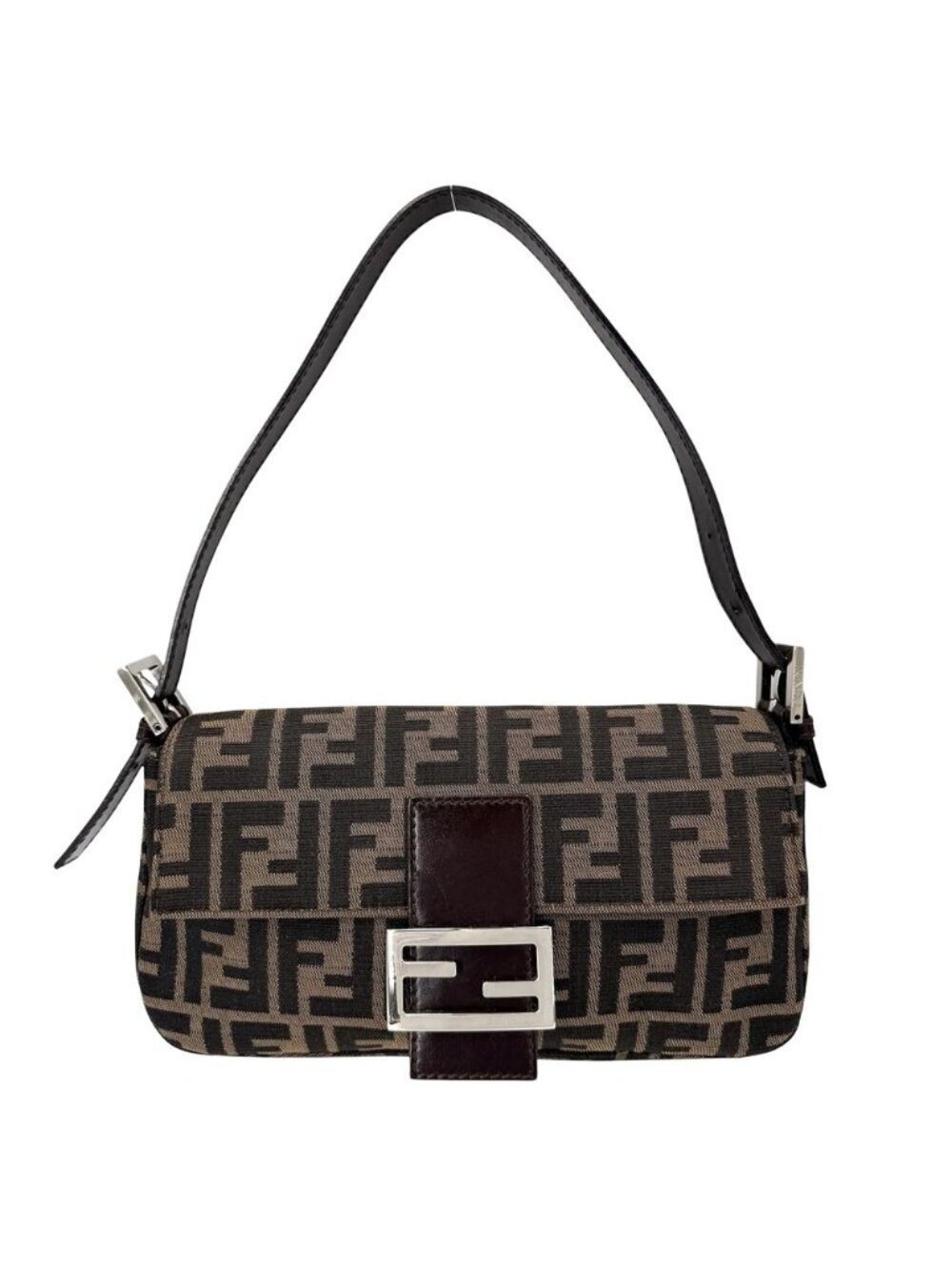 Fendi Shoulder Bag Zucca Mamma Bucket Canvas Leather Brown Silver